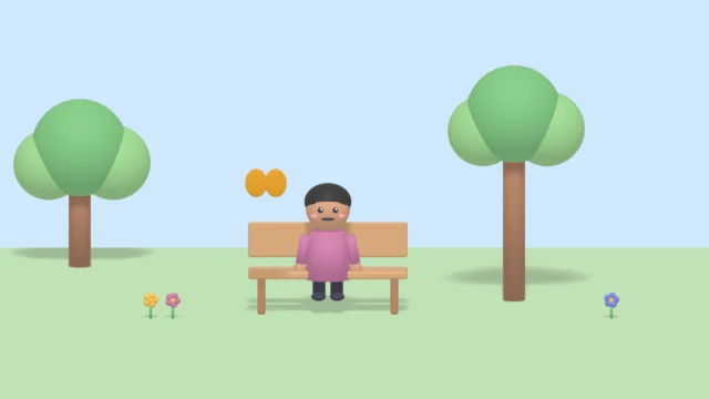 A child sitting calmly on a park bench.